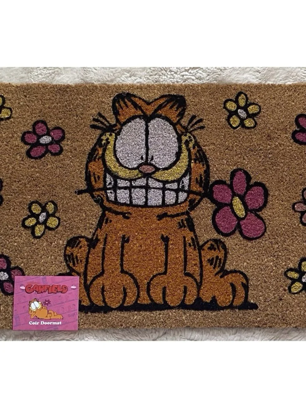 Garfield Spring Summer Flowers Welcome Outdoor Coir Door Mat 18” X 28” NEW‎